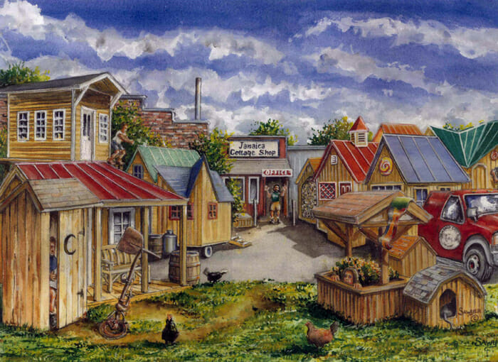 Illustration of Jamaica Cottage Shop, a Vermont shed company.