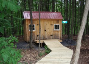 8x12 Saltbox storage shed with red roof