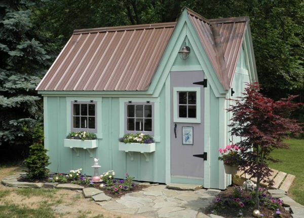 8x12 Dollhouse with roof color upgrade and flower boxes.