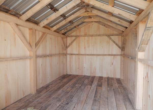 Hemlock lumber is used for the floor system and decking in this small shed.