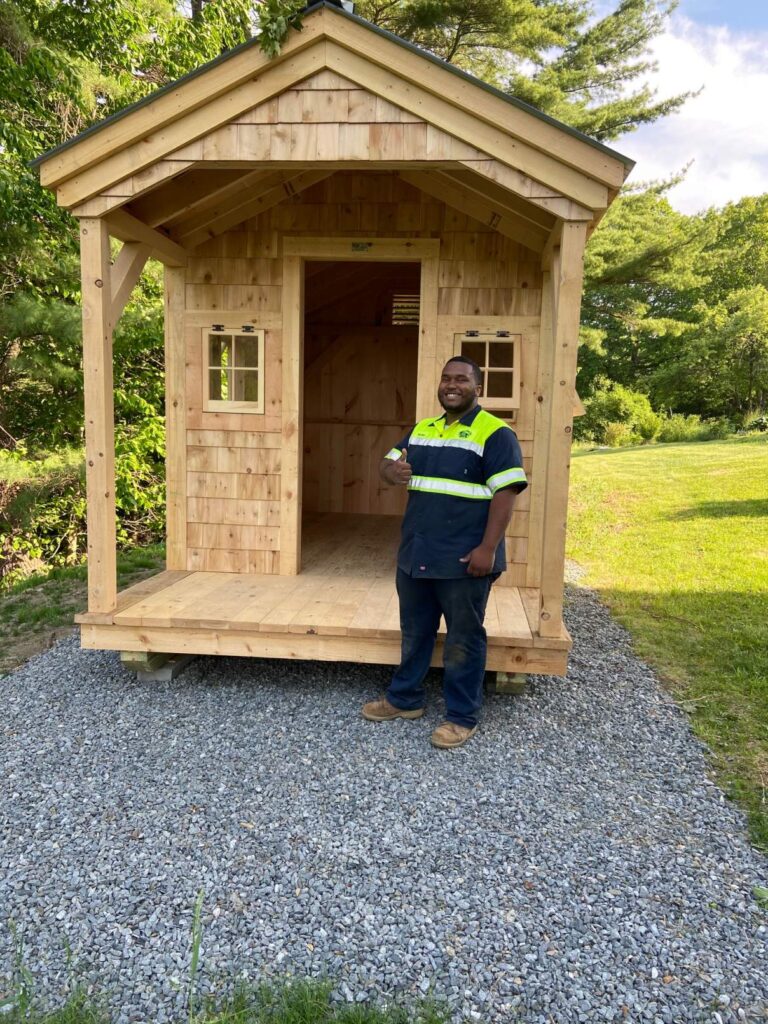This cedar sided shed was set on top of a gravel pad foundation option