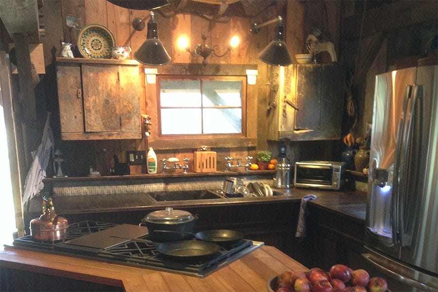 Vermont Cabin Cottage Interior kitchen with wood paneling