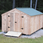 10x14 Vermonter with Evergreen Metal Roof, double doors and ramp