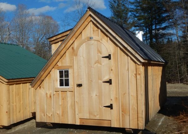 10x16 Smithaven with gray roof and dormer installed on left side