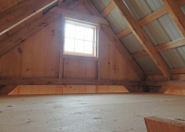 The 10x16 Hobby House loft is 6 feet deep by 10 feet wide and includes a pine ladder