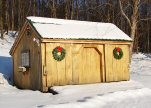 10x16 Three Sled Shed in snow