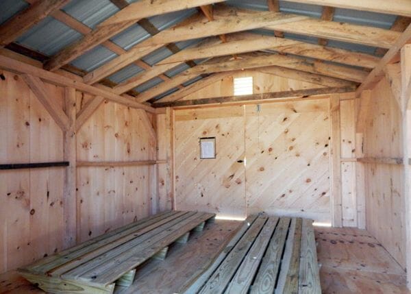 10x14 Gable interior with double door and Pressure Treated Ramp