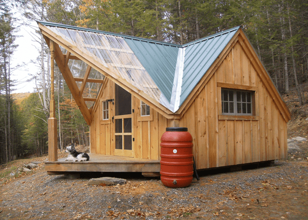 Off-Grid Camping Cottage with Rain Barrel Water Collection