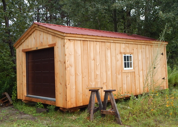 12x20 Garage - Custom Exterior with Window, Brown Overhead Garage Door and Autumn Red Roof