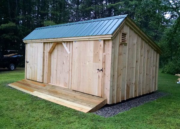 12x20 Three Sled Shed with Pressure Treated Ramp