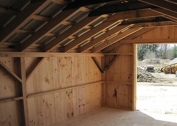 13x20 Barn with hemlock posts, beams angle braces, rafters and roof strapping