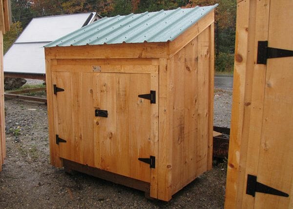 3x5 Garbage Bin with double doors, fastening hardware and a green metal roof