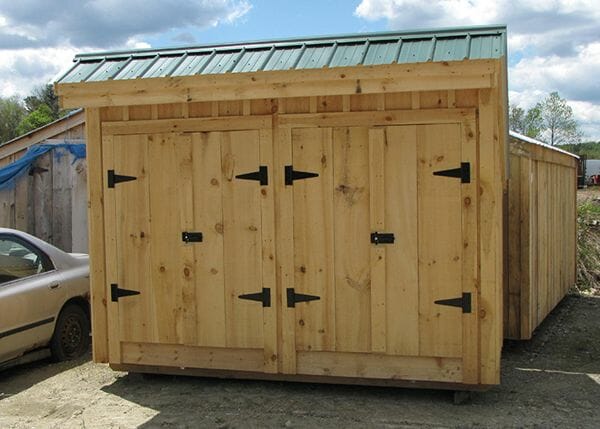 4x10 Garbage Shed with two sets of pine double doors with steel hinges and whitcomb latches