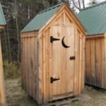 4x4 Outhouse Shed includes an evergreen roof, pine siding and a pine door