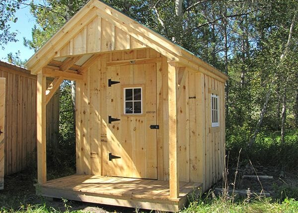 8x12 Garden Shed includes pine board and batten siding and a covered 4x8 porch.