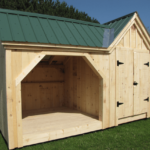 8x14 Vermont Gem backyard storage shed for firewood with Evergreen metal roof
