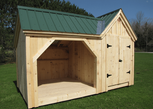 8x14 Vermont Gem backyard storage shed for firewood with Evergreen metal roof