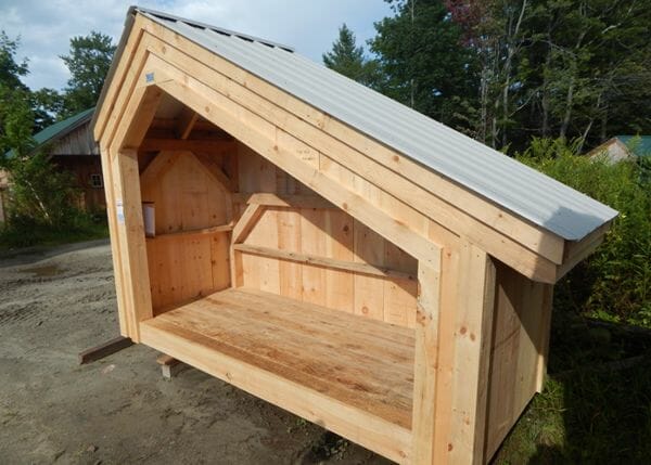 4x10 Hearthstone post and beam two cord firewood storage shed with ash gray metal roof
