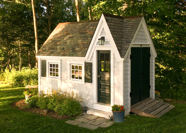 96 square foot storage shed with a slate roof. 