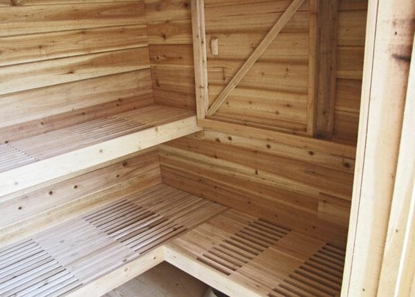 This 8x12 Nook has been converted into a tiny post and beam sauna