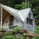 12x14 Writers Haven with cedar shingle roof, screen door and 15-lite insulated wood door
