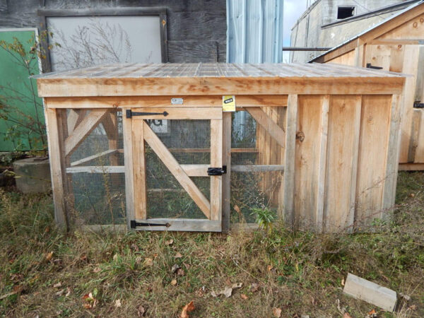 2-8 JCS Built Single Chicken Wire Door on 5x10 Chicken Coop. Exterior view. Black Turn Latch.