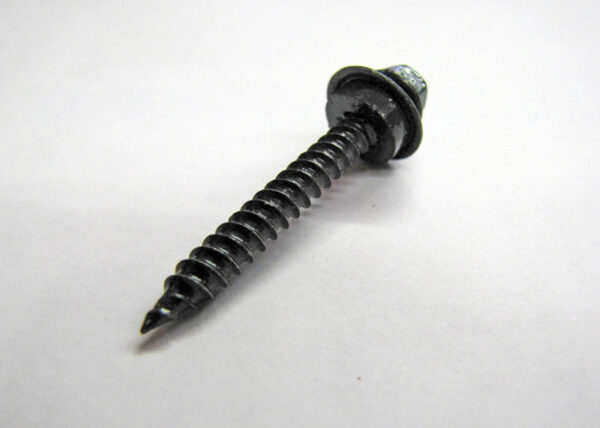 Galvanized Metal Roofing Screw. Painted Charcoal. 1" long with metal/rubber washer.