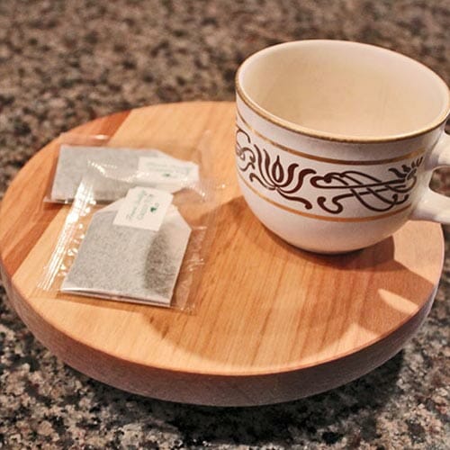 Rustic wooden lazy susan for countertop organization