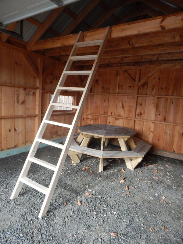 Loft ladder for 16x20 Vermont Cottage or other loft space.  Made of KD Spruce and 8' tall.
