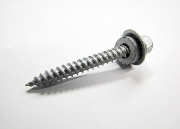 Metal Roofing Screw. Silver Galvalume. 1" long with metal/rubber washer.