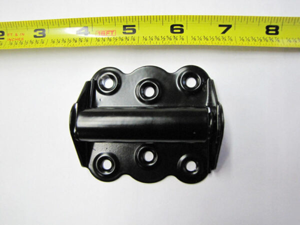 Screen Door Sprin Hinges are steel construction and powder coated black. Dimensions are 2 3/4"L x 2 1/2" W x 1"D.