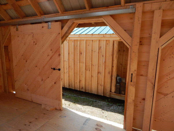 5' JCS Built 2" thick Pine Sliding Barn Door.  Interior view with track.  Black Drop latch.
