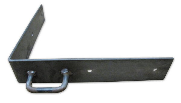 Steel corner brackets have a heavy duty handle that can be connected to a chain so a shed can be dragged by a tractor.