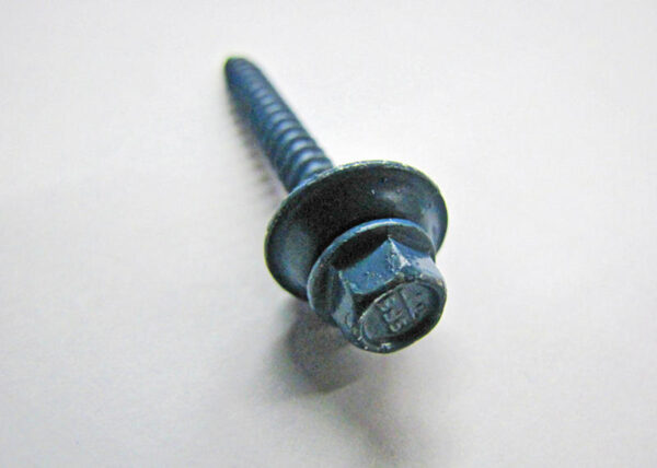 Galvanized Metal Roofing Screw. Painted Roman Blue. 1" long with metal/rubber washer.