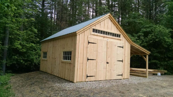 9-0 JCS Built 2" Thick Pine Double Doors with Wrought Iron Strap hinges on 14x20 One Bay Garage.
