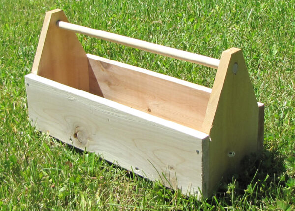 Small wooden toolbox with a dowel handle