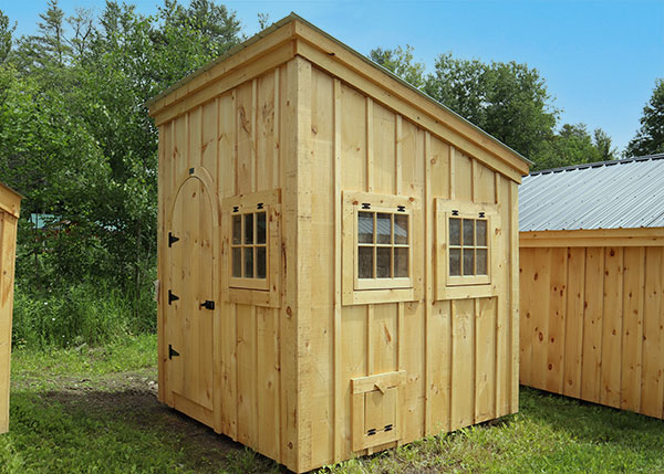Small sheds work well as chicken coops for little farms.