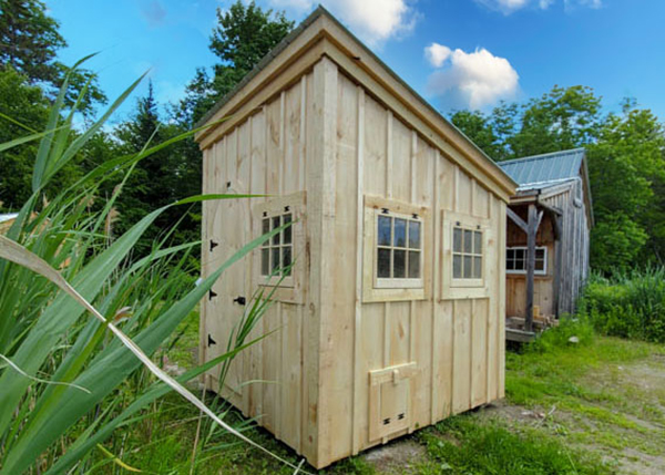 Small sheds work well as chicken coops for little farms.