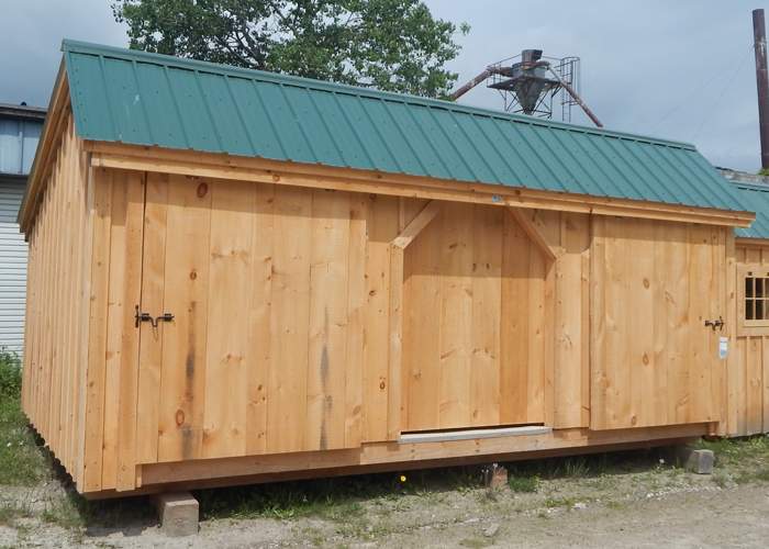 12x20 Three Sled Shed with Evergreen Roof