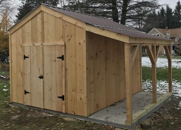 A 4 foot wide side overhang attached to a storage shed.
