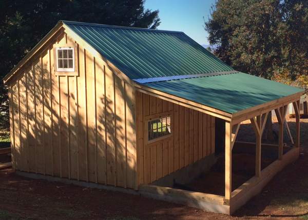 This overhang can be attached to our one bay garage or barn designs.