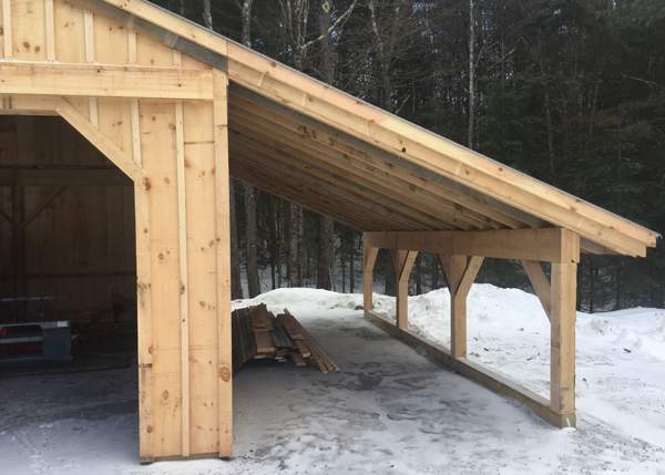 Lean-to Overhang for lumber storage
