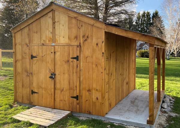 Add an affordable side overhang to your shed for instant firewood storage.