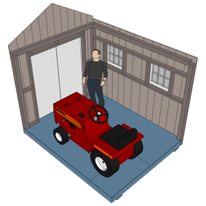 three-dimensional view of interior of a storage shed