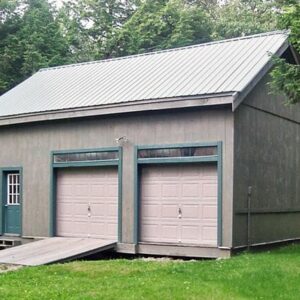 20x30 Two Bay Garage with two 8x1 transom windows and an ash gray corrugated metal roof