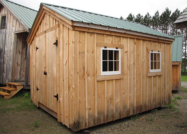 10x14 Gable with a standard layout including double doors and two 2x2 hinged shed windows.