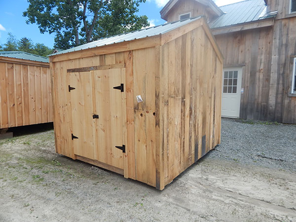 This simple post and beam storage shed has a small foot print but is roomy enough for most backyards.