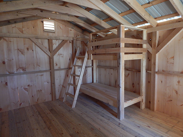 Our bunkhouse is ideal for camping out, or can be used as a deluxe backyard playhouse.
