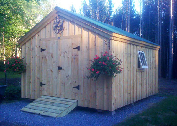 12x16 Gable standard shed build includes pine board and batten siding. The customers who built this kit moved their windows around.