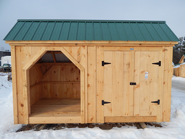 The 6x14 Weekender is a storage shed that comes with a set of pine double doors and a corrugated metal roof in evergreen.